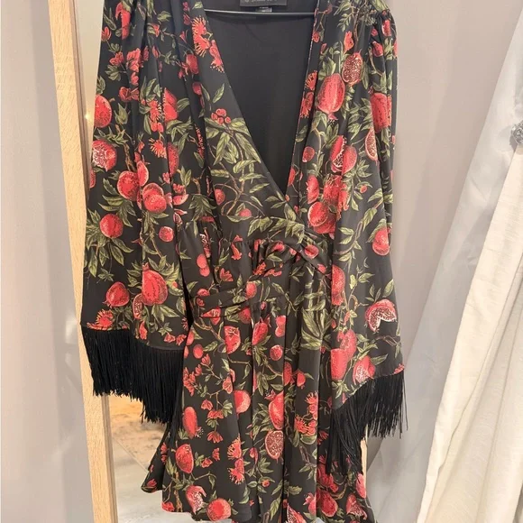 Styx Wrap Dress with Fringe in Pomegranate Print - Picture 2 of 4